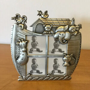 Vintage  pewter children's photo frame holding four photos